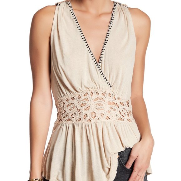 Free People Tops - Free People Megan Embroidered Peplum Tank, Sz M